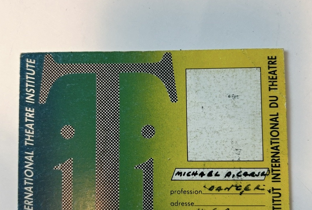 Front of Michael A. Carson's International Theatre Institute membership card, identifying his profession as Dancer